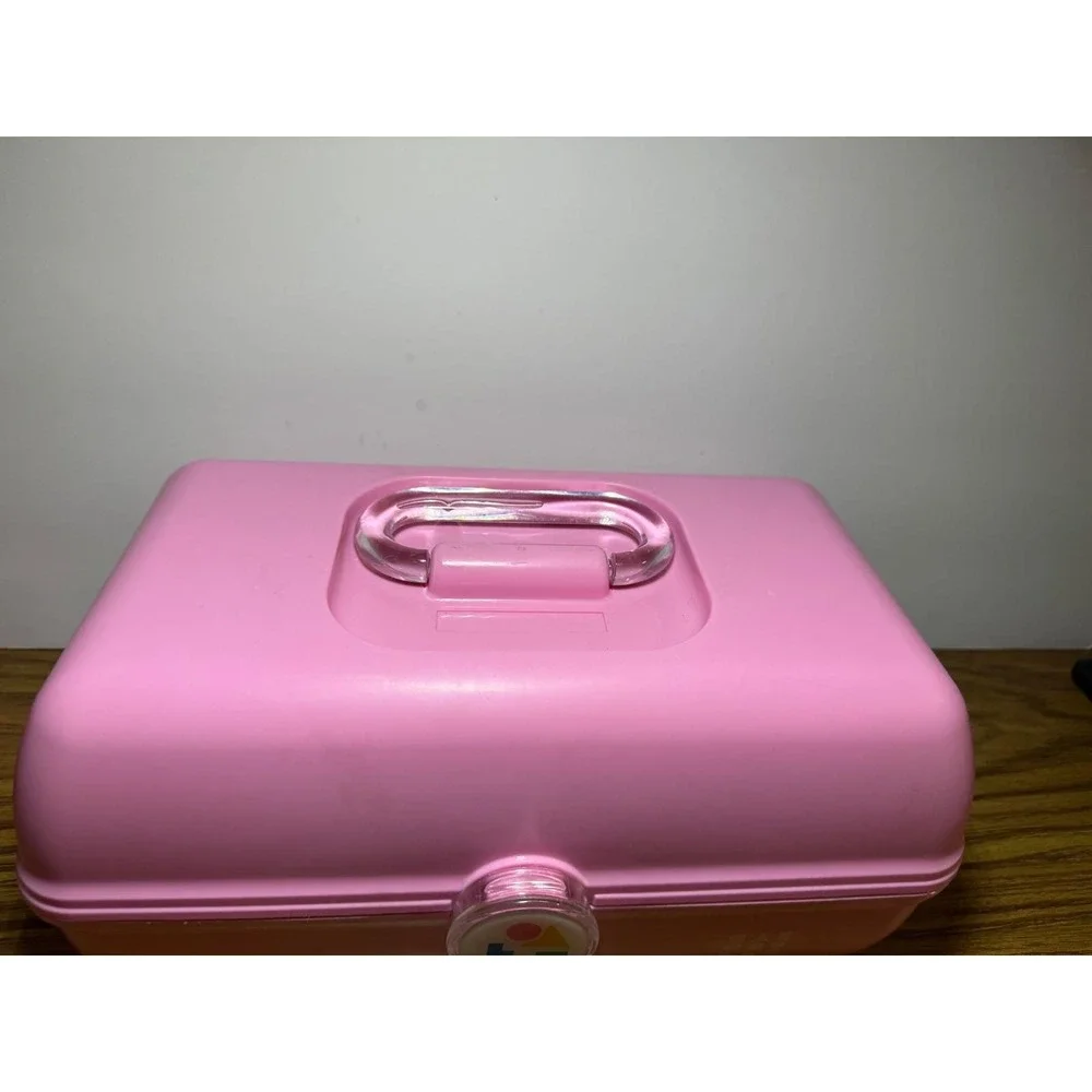 Vintage Caboodles 2 Tier Pink Jewelry Makeup Case Mirror Handle 5626‎